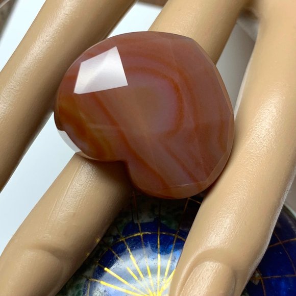 NWOT Brazilian Banded Agate Jewelry - Banded Agate Faceted Heart-Shape Ring Sz 10